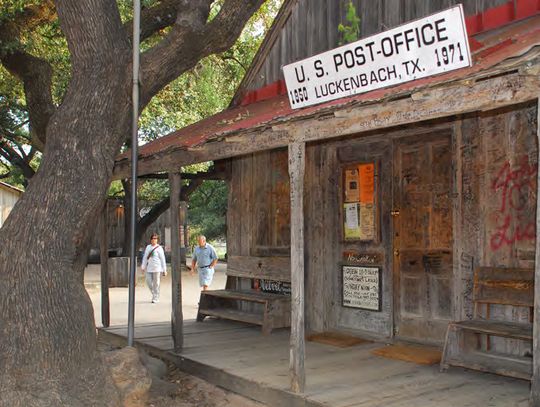 The general store at Luckenbach Texas has been a water hole gathering spot for decades to visitors and locals of the region. Today it is a popular gift shop for Texas memorabilia and the popular Luckenbach logo t-shirts.